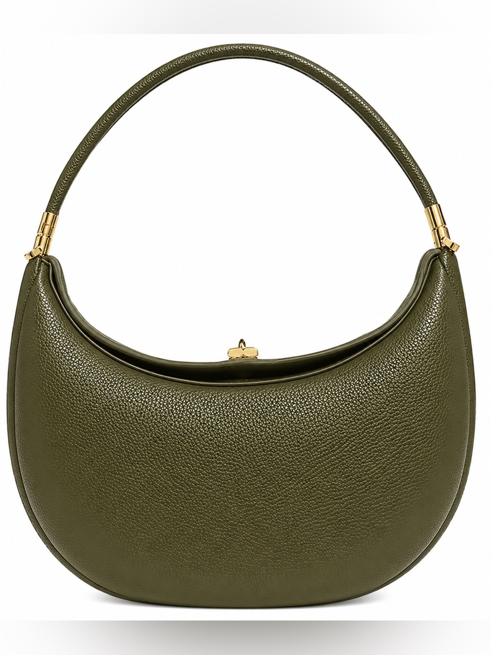 Olive Green Curved PU Leather Shoulder Bag
